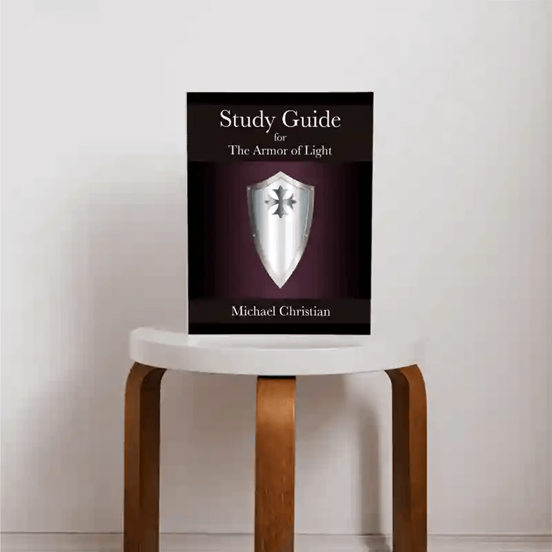 Image of the book Study Guide for The Armor of Light sitting on a 3-legged display table